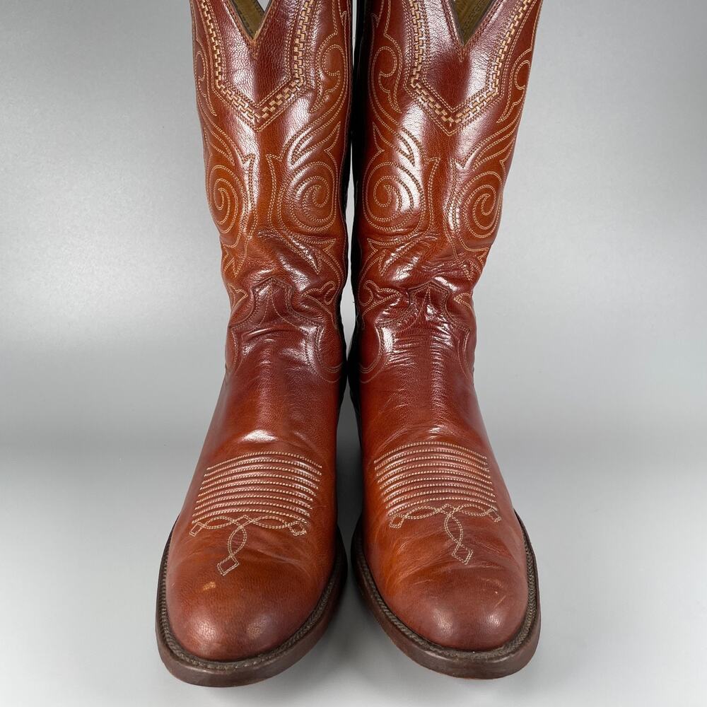 JUSTIN 1769 Men’s Size 9 B Brown Leather Western Pull On Cowboy Boots Casual GUC - Picture 2 of 10